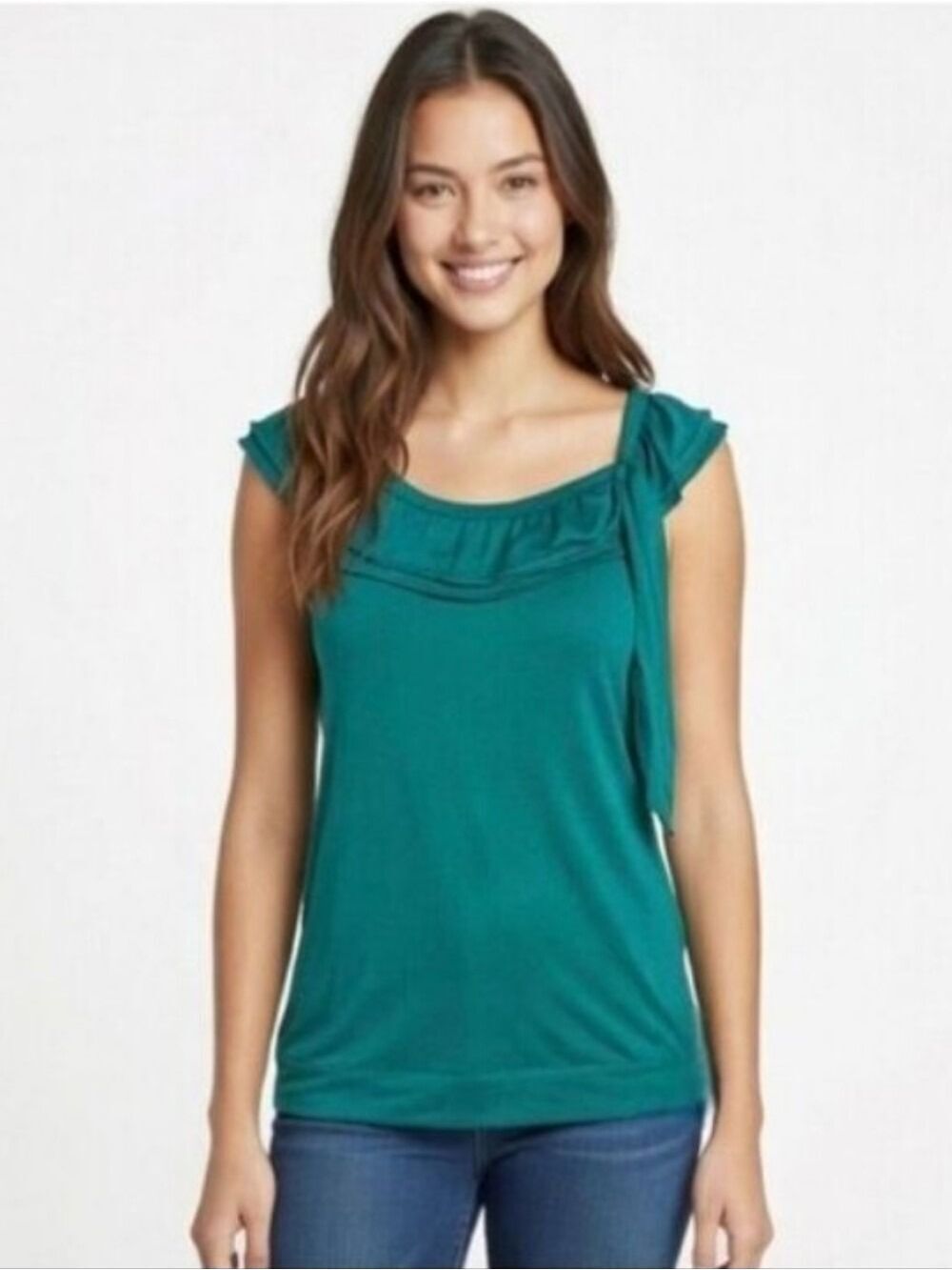 Elle Scoop Neck Teal Green Ruffle Tank with Side Bow